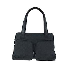 Gucci-Gucci Black Nylon Leather Tote Bag-Black