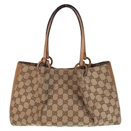 Gucci-Gucci Beige Brown GG Canvas Leather Tote Bag-Brown,Beige