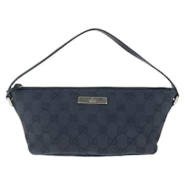 Gucci-Gucci Black GG Canvas Leather Handbag Pouch-Black