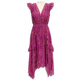Ulla Johnson-Ulla Johnson Magenta Floral Silk Ciel Dress-Pink