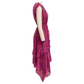 Ulla Johnson-Ulla Johnson Magenta Floral Silk Ciel Dress-Pink