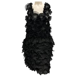 Autre Marque-Roberts Wood Black Silk Sheer Hand Linked Circles Silk Ghazar Dress-Black