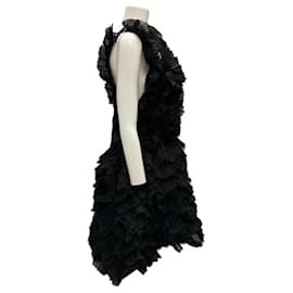 Autre Marque-Roberts Wood Black Silk Sheer Hand Linked Circles Silk Ghazar Dress-Black
