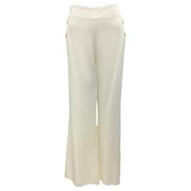 Edward Achour-Edward Achour Fall 2014 White / Gold Buttoned Crepe Trousers-White