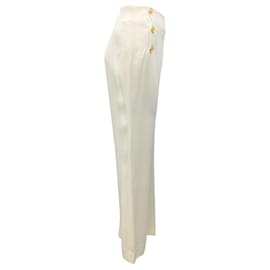 Edward Achour-Edward Achour Fall 2014 White / Gold Buttoned Crepe Trousers-White
