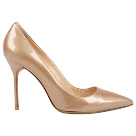 Manolo Blahnik-Manolo Blahnik Patent Leather BB Pointed Toe Heels in Beige, Size 40 EU-Beige