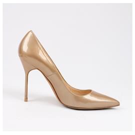 Manolo Blahnik-Manolo Blahnik Patent Leather BB Pointed Toe Heels in Beige, Size 40 EU-Beige