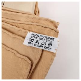 Hermès-Hermes Carré 90 "soleil de soie" 100% Silk Scarf in Navy x Beige-Beige