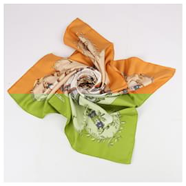 Hermès-Hermes Carré 90 " BORDEAUX PORTE OCEANE" 100% Silk Scarf in Beige-Camel