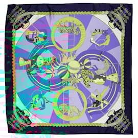 Hermès-Hermes Carré 90 "circus circuses" 100% Silk Scarf in Blue-Blue