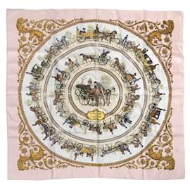 Hermès-Hermes Carré 90 "LA PROMENADE DE LONGCHAMPS" 100% Silk Scarf in Pink-Pink