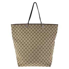 Gucci-Gucci Brown GG Canvas Leather Tote Bag-Brown