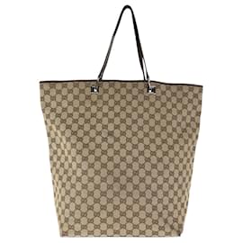 Gucci-Gucci Brown GG Canvas Leather Tote Bag-Brown