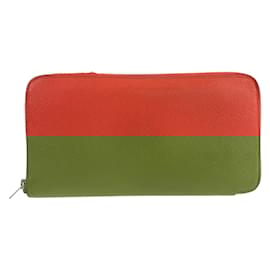Hermès-Portefeuille Long Azap Hermes en Cuir Epsom-Rouge,Orange