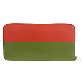 Hermès-Portefeuille Long Azap Hermes en Cuir Epsom-Rouge,Orange