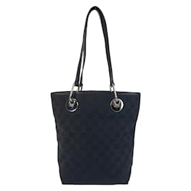 Gucci-Gucci Black GG Canvas and Leather Tote Bag-Black