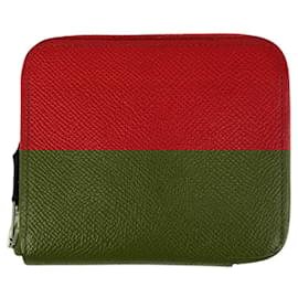 Hermès-Portefeuille compact en soie Azap d'Hermès-Rouge,Autre