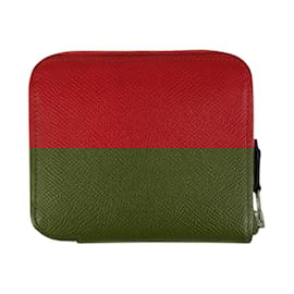Hermès-Portefeuille compact en soie Azap d'Hermès-Rouge,Autre