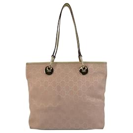 Gucci-Gucci Pink and White GG Canvas Leather Tote Bag-Pink,White