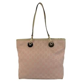 Gucci-Gucci Pink and White GG Canvas Leather Tote Bag-Pink,White