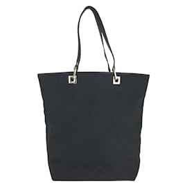 Gucci-Gucci Black GG Canvas Leather Tote Bag-Black