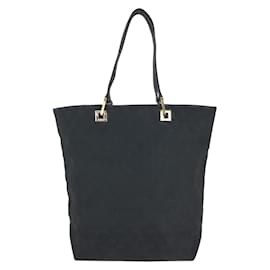 Gucci-Gucci Black GG Canvas Leather Tote Bag-Black