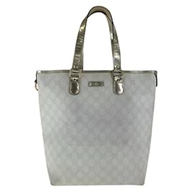 Gucci-Gucci White Gold GG Supreme Canvas Enamel Tote Bag-White,Golden