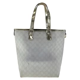 Gucci-Gucci White Gold GG Supreme Canvas Enamel Tote Bag-White,Golden