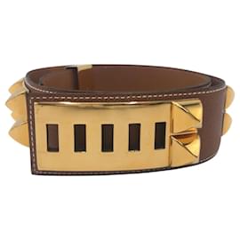 Hermès-Hermes Collier de Chien Brown Gold Leather Belt-Brown,Golden