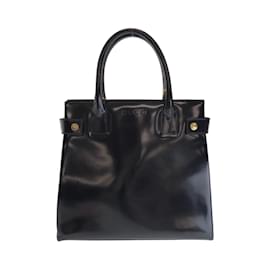 Gucci-Gucci Black Enamel Leather Tote Bag-Black