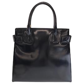 Gucci-Gucci Black Enamel Leather Tote Bag-Black