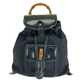 Gucci-Gucci Bamboo Black Leather Backpack-Black