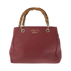 Gucci-Gucci Bamboo Red Brown Gold Hardware Leather Handbag-Brown,Red