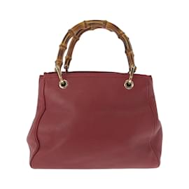 Gucci-Gucci Bamboo Red Brown Gold Hardware Leather Handbag-Brown,Red