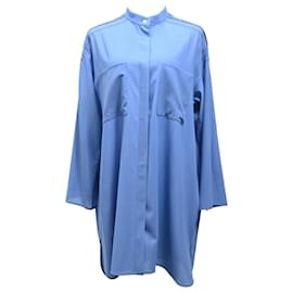 Hermès-Hermès Oversized Midi Shirt Dress in Blue Wool-Blue,Light blue