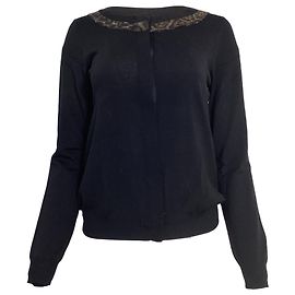 Saint Laurent gesicherter Knopf-Cardigan aus schwarzer Wolle Schwarz