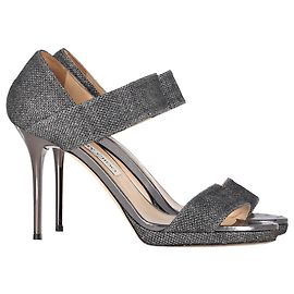 Jimmy Choo Closed Heel Tab Sandals in Metallic Silver Polyester Silvery Metallic