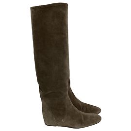 Lanvin Knee Wedge Boots in Brown Suede Brown Red