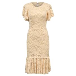 Dolce & Gabbana-Dolce & Gabbana Floral Lace Midi Dress in Cream Cotton-White,Cream