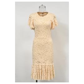 Dolce & Gabbana-Dolce & Gabbana Floral Lace Midi Dress in Cream Cotton-White,Cream