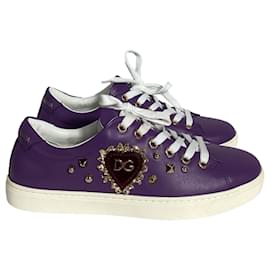 Dolce & Gabbana-Dolce and Gabbana Sacred Heart Sneakers in Purple Leather -Purple