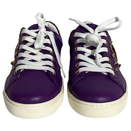 Dolce & Gabbana-Dolce and Gabbana Sacred Heart Sneakers in Purple Leather -Purple