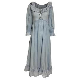 Autre Marque- Rixo Della Ruffled Swiss-Dot Midi Dress in Blue Cotton-Blue,Light blue