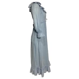 Autre Marque- Rixo Della Ruffled Swiss-Dot Midi Dress in Blue Cotton-Blue,Light blue