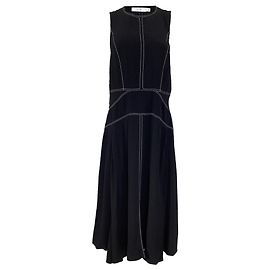 Iris & Ink Midi-Kleid mit Steppnähten aus schwarzer Viskose Schwarz