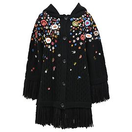 Red Valentino Rot Valentino bestickter Fransen-Cardigan aus schwarzer Wolle Schwarz