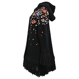 Red Valentino-Red Valentino Embroidered Fringed Cardigan in Black Wool-Black