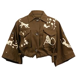 Red Valentino-Red Valentino Monkey Print Crop Jacket in Brown Cotton-Brown