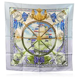 Hermès-Hermes Vintage Silk Scarf Vive le Vent 1992 Toutsy Bourthoumieux-Blue