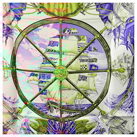 Hermès-Hermes Vintage Silk Scarf Vive le Vent 1992 Toutsy Bourthoumieux-Blue